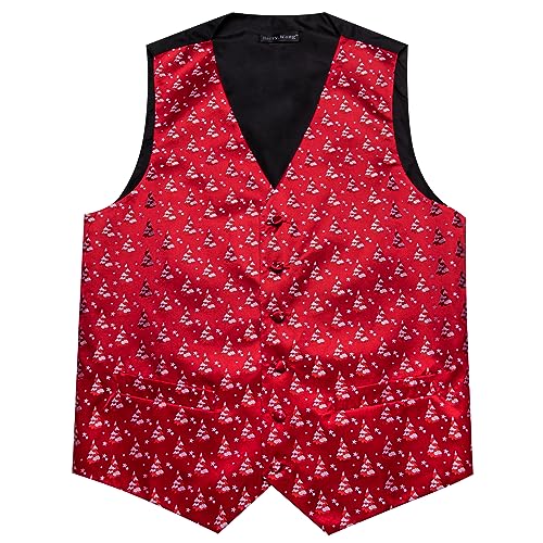 Image of Barry.Wang Mens Red /Green Christmas Suit Vest Holiday Xmas Waistcoat Tie Set Party Tuxedo