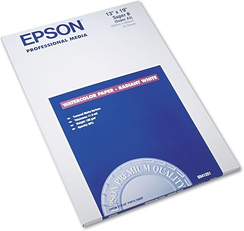 Epson Papel para inyección de tinta blanco radiante, 11.5 mil, 13 x 19, blanco mate, paquete de 20 unidades