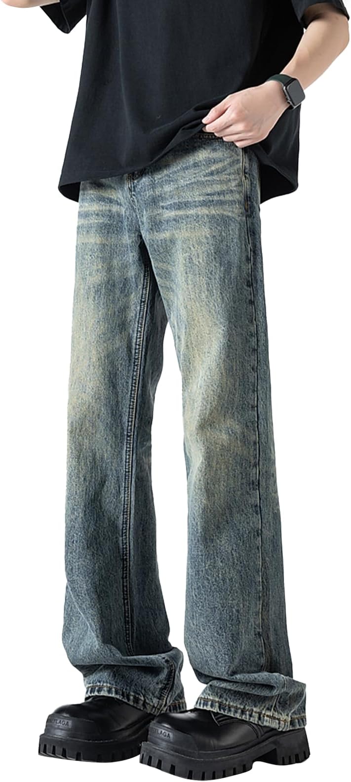 Kayiyasu Men's Jeans, Flare Denim Pants, Straight Trousers, Slightly Bell-Bottom, Street, Casual Pants, Solid, Plus Size, Stylish, For Spring, Summer, Autumn, Winter, M-4XL