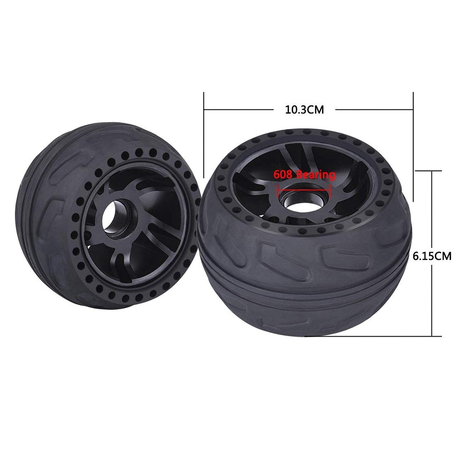Lot de 2 roues en caoutchouc pour skateboard électrique Noir