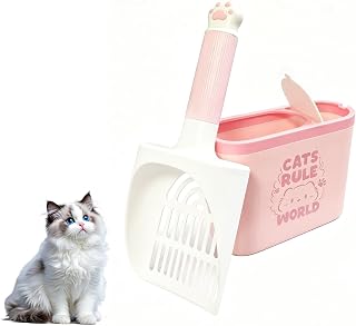 Cat Litter Scooper with Holder, Quick-Sifting Cat Litter Sieve – Easily Removes Clumps, Detachable Scoop Head with Storage Stand and Trash Bag Holder, Premium Cat Litter Scoop (Pink)