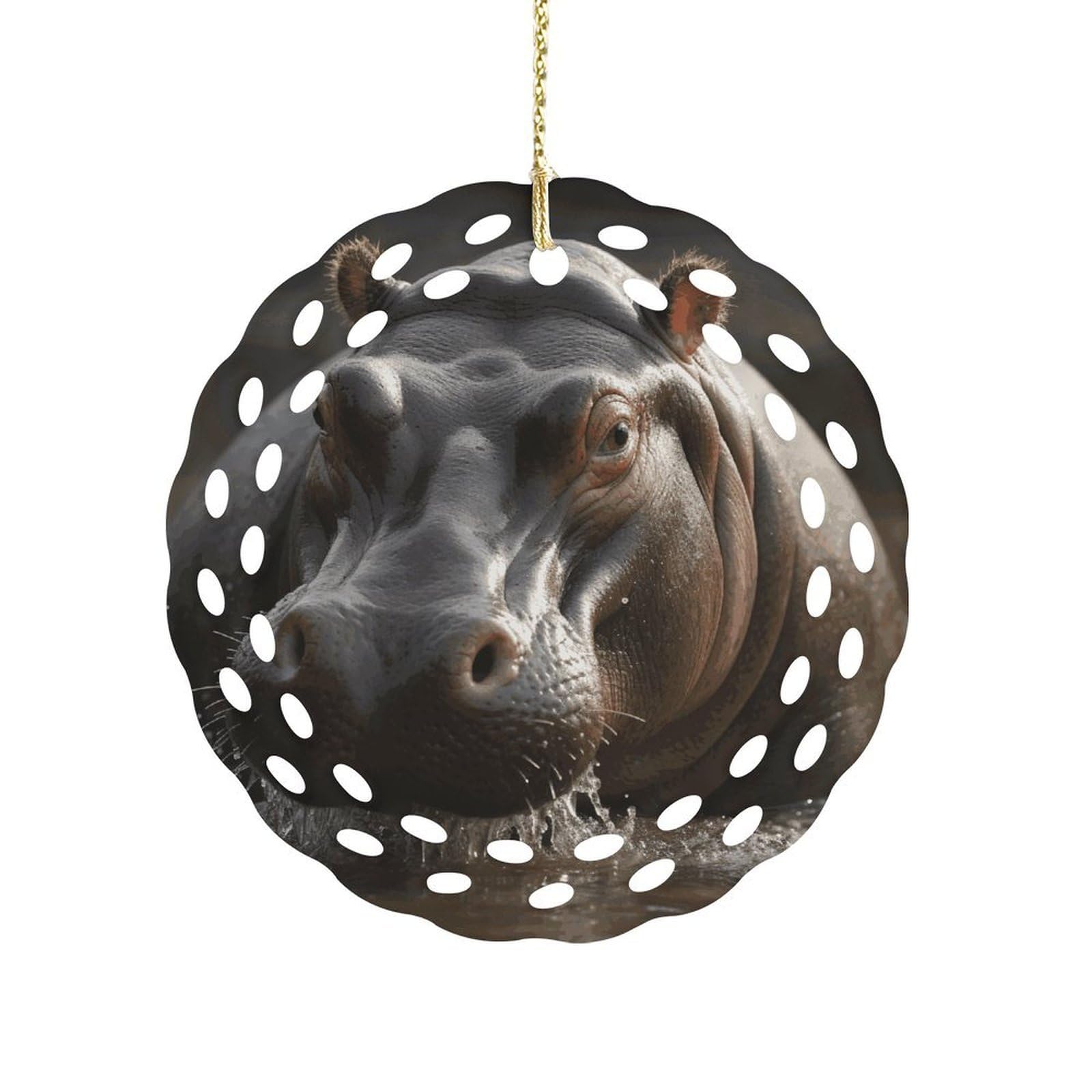 Btcowzrv Style Hippo Ceramic Ornament,Round Ornaments With Hole Easy To Hang,Hanging Ornament For Wedding Party Home Window Garden Christmas Day Decor