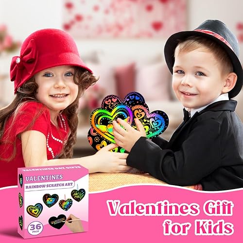 Miniatura 6 de MDCGFOD Paquete de 36 regalos para el día de San Valentín para niños, cuna de corazón para arañar arco iris, manualidades de San Valentín para