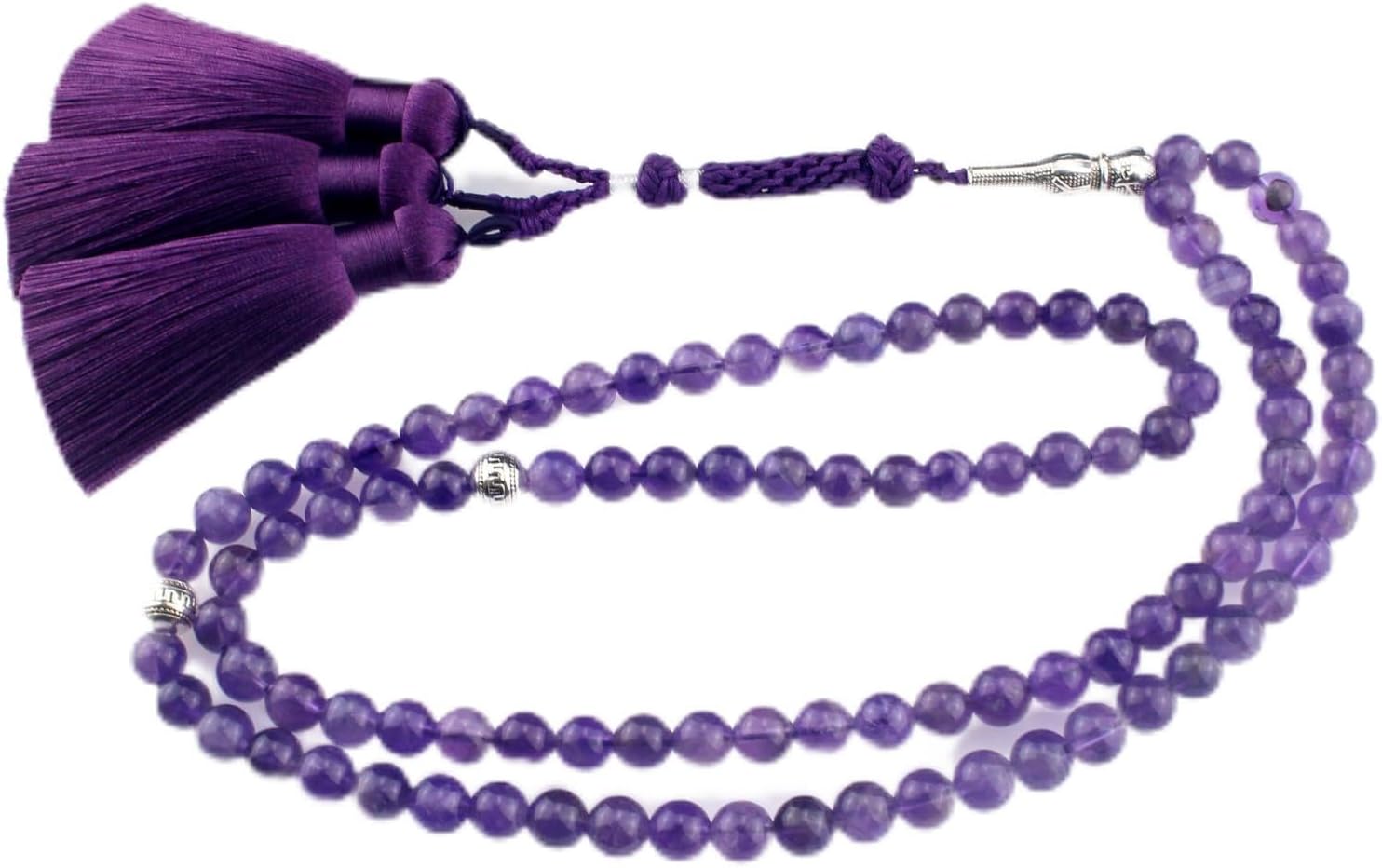 Muslims Islamic Dhikr Tasbeeh Tasbih Prayer Beads, Amethyst Purple Crystal 99 Beads with Tassel
