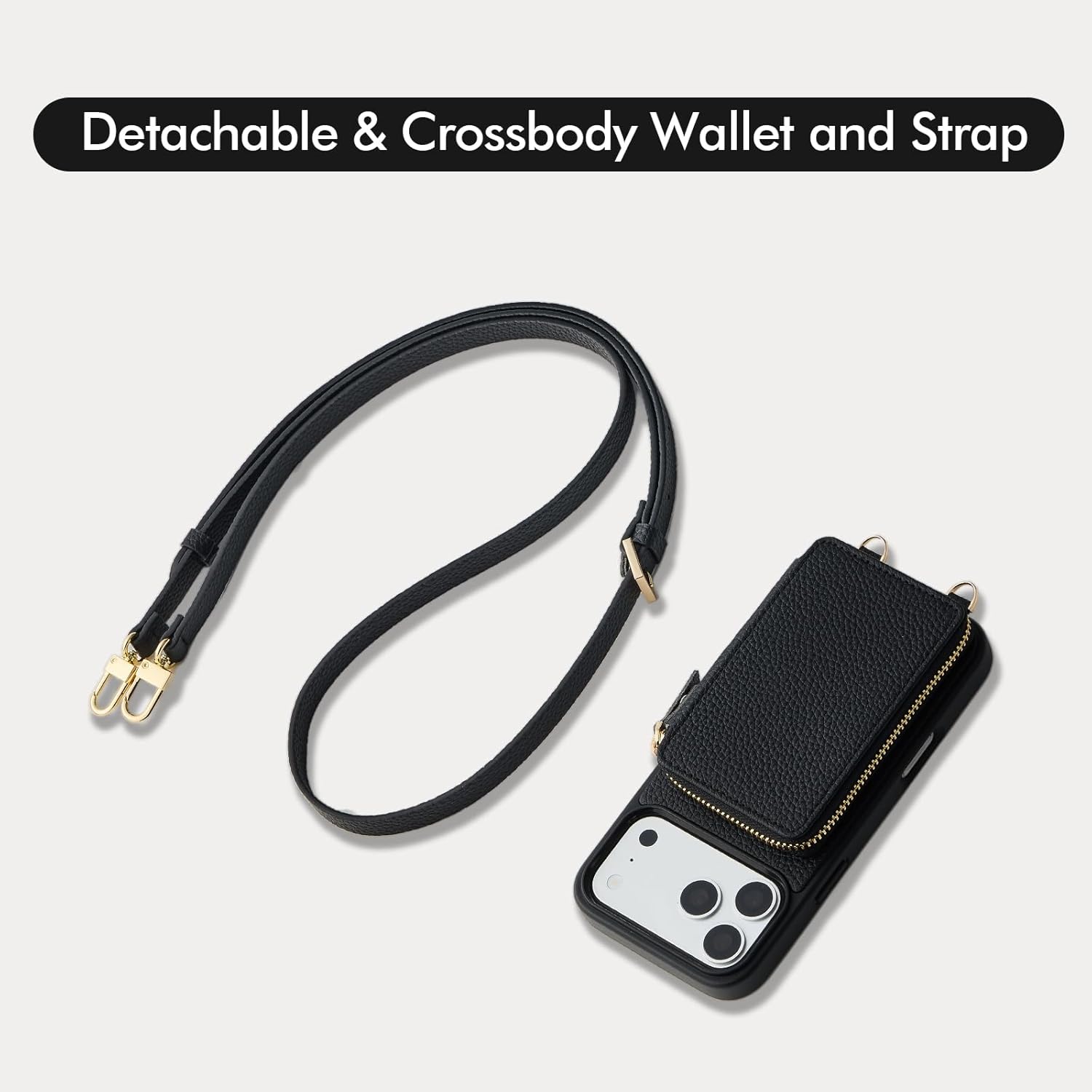 ZVE for iPhone 17 Pro Crossbody Wallet Case Compatible with Magsafe, Zipper Purse with Card Holder Wrist Strap for Women 6.3" Black