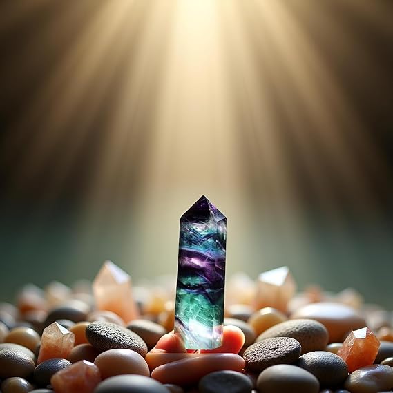 Natural Fluorite Quartz Crystal Stone Healing Amethyst Hexagonal Wand Point Stone Energy Generator Blanacing Chakra for Yoga Meditaion Home Ornaments Decor (1.57-1.97in)