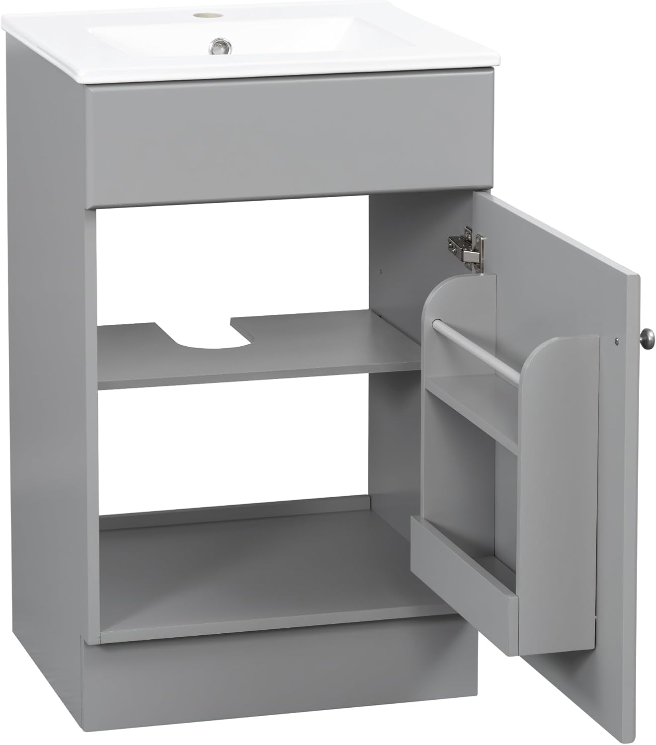 Bellemave 20" Bathroom Vanity with Ceramic Sink, Freestanding Bathroom Vanity with Single Hole, with Doors and Shelf, Grey