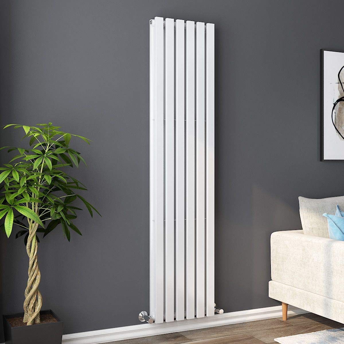 Warmehaus Vertical Column Designer Radiator Oval Panel Double White 1800 X 350mm- Modern Central Heating Space Saving Radiators - Perfect For - View #3