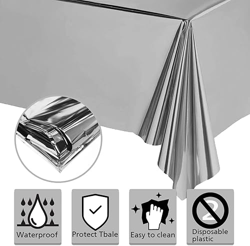 Miniatura 3 de Paquete de 4 manteles rectangulares para fiestas, manteles rectangulares de 54 x 108 pulgadas, de plástico brillante, impermeables, desechables,
