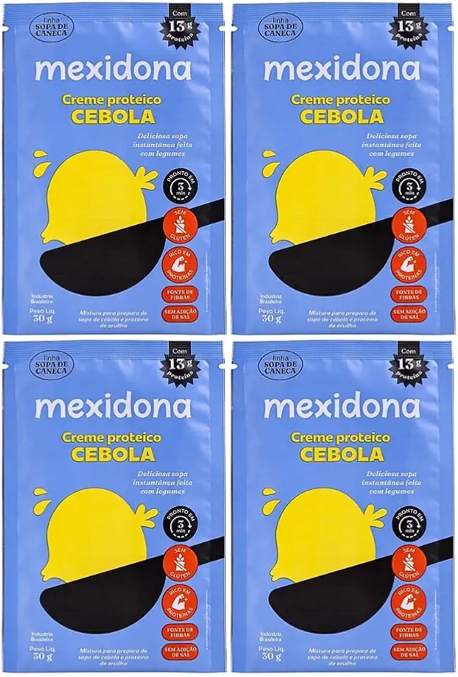 Kit 4 Sopa de Caneca Creme Proteico Cebola Mexidona 30g | Pronta em 3 Min