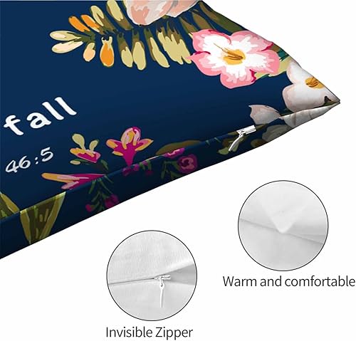 Miniatura 5 de Mugod Funda de almohada con versículos de la Biblia, citas con texto en inglés "God is Within Her She Will Not Fall", Salmo 465 con hojas florales,