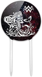 Acrylic Aquarius Water-Bearer Zodiac Sign Horoscope in Space Cake Topper Party Decoration for Wedding Anniversary Birthday Graduation