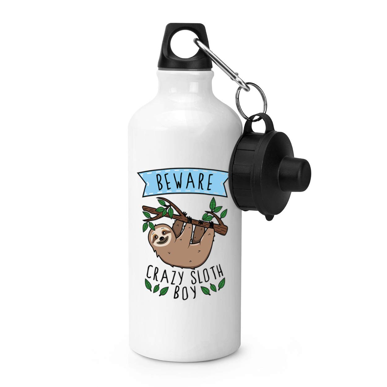 Gift Base Beware Crazy Sloth Boy Sports Bottle Water Gym 600ml White