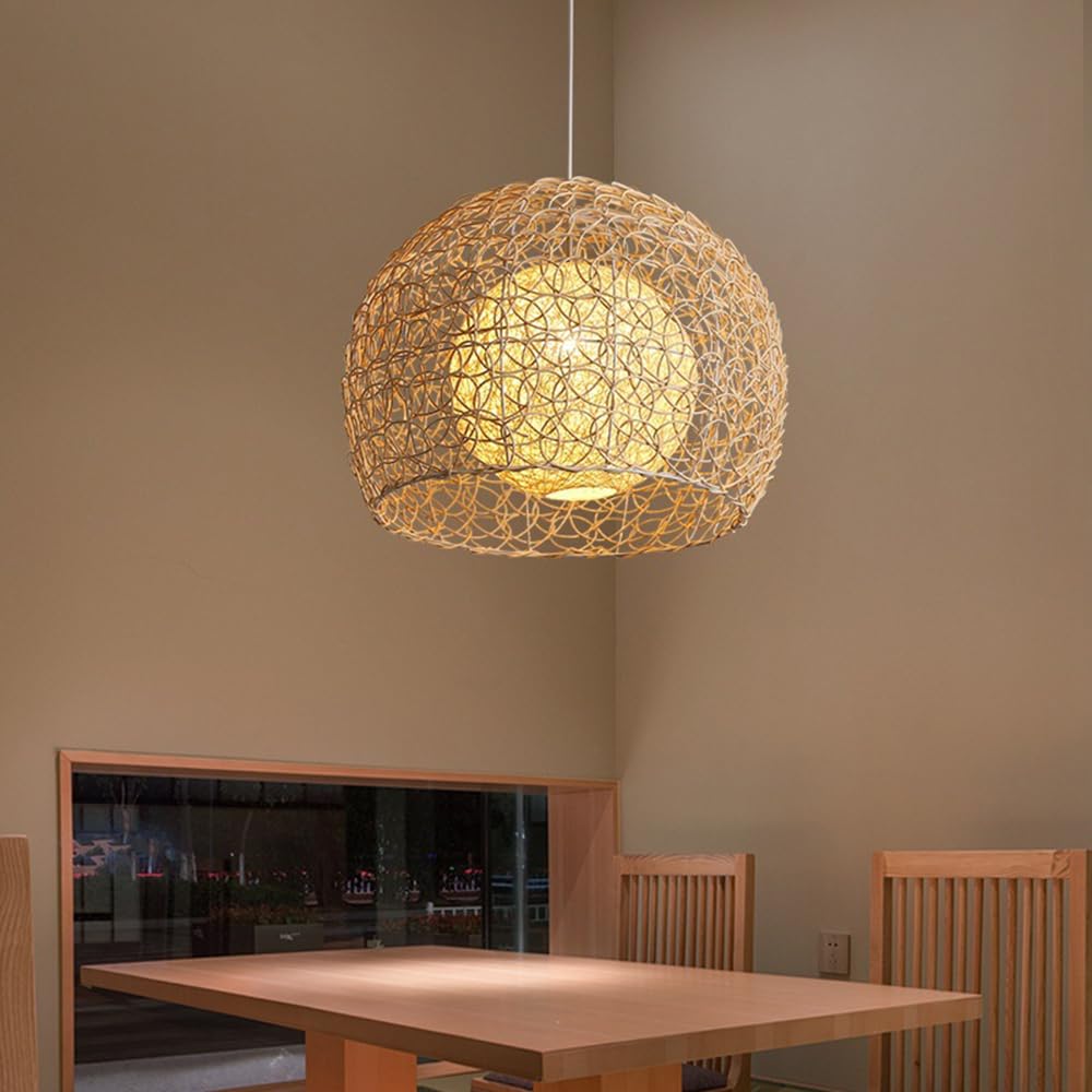 Wiklinowa Lampa Wisząca E27 Lampy Wiszące Rattanowa Lampa Wisząca Wiklinowy Tkany Kosz Abażur, Farmhouse Industrial Boho Sufitowa Oprawa Oświetleniowa Do Salonu Wyspa Kuchenna CJSLXGBL
