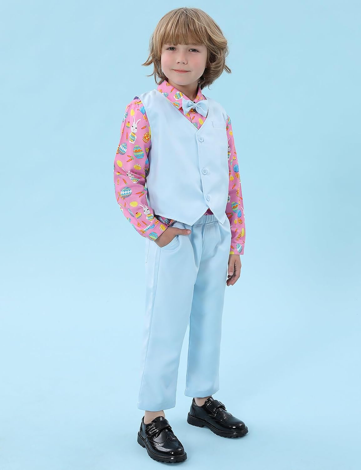 A&J DESIGN 4pcs Baby & Toddler Boy Print Suit Set for 12 Months - 5T, Shirt & Pants & Vest & Bow Tie