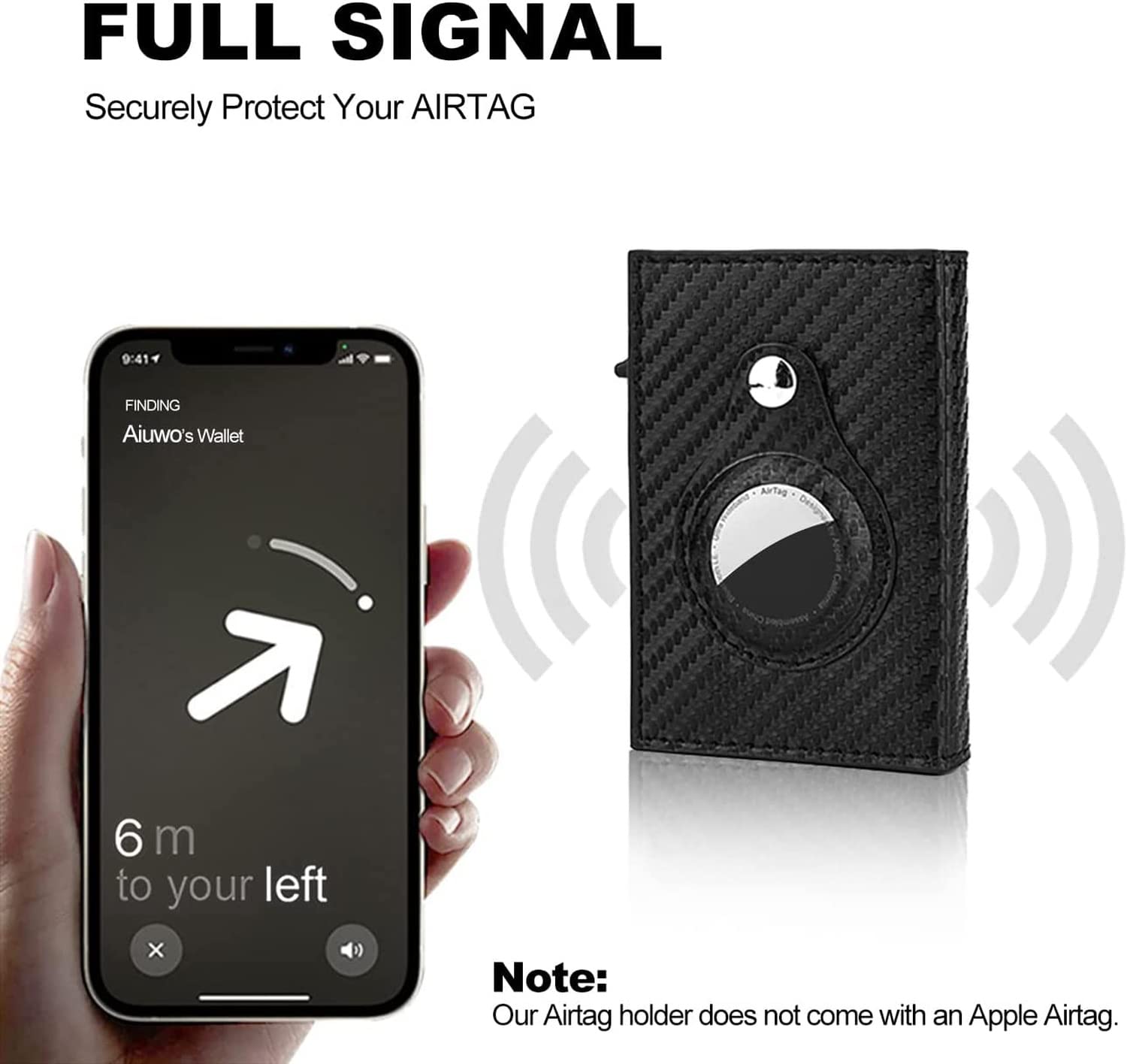Cadorabo Custodia In Vera Pelle Per Airtag Con Slot Carte – Ottica Fibra Carbonio, Porta Fino A 4 Carte E Airtag, Cover Protettiva