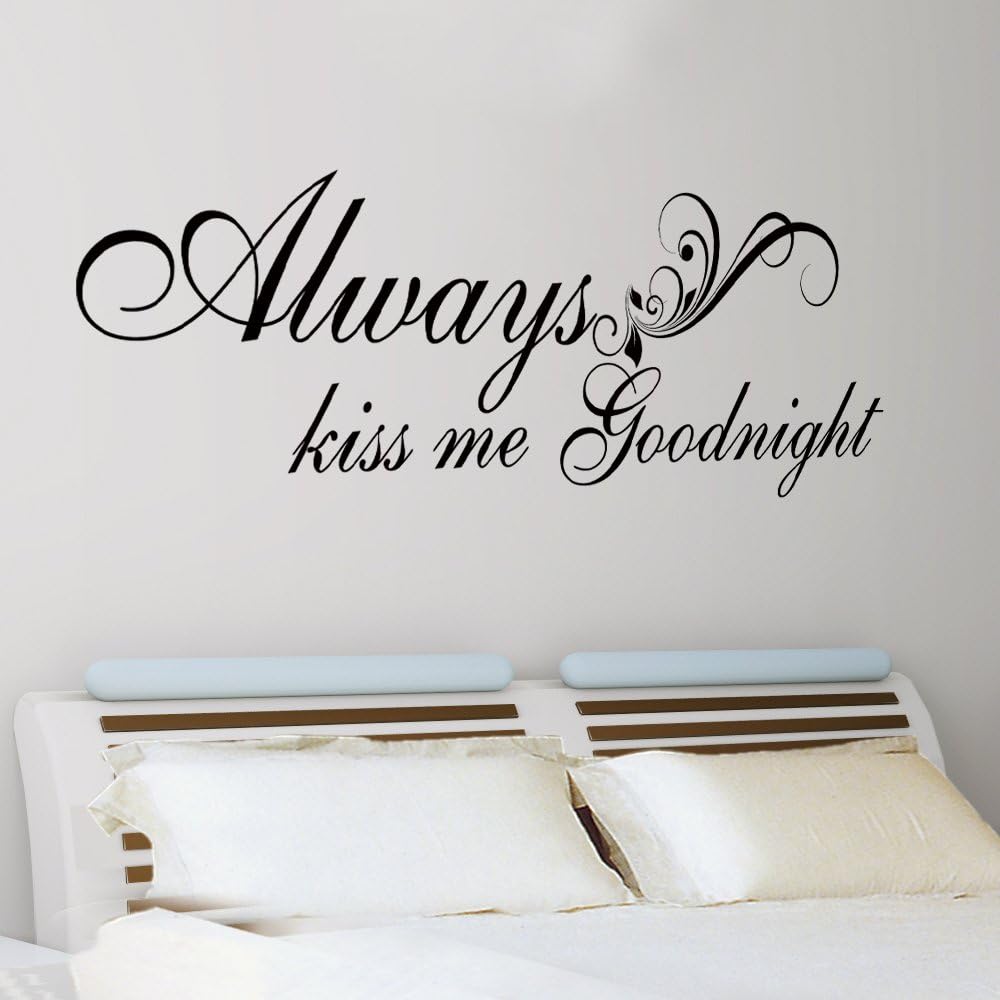 Romantic True Love Expression Wall Art Sticker Kiss Me Goodnight Decal Qutoe Vinyl Graphic Mural Dark Brown