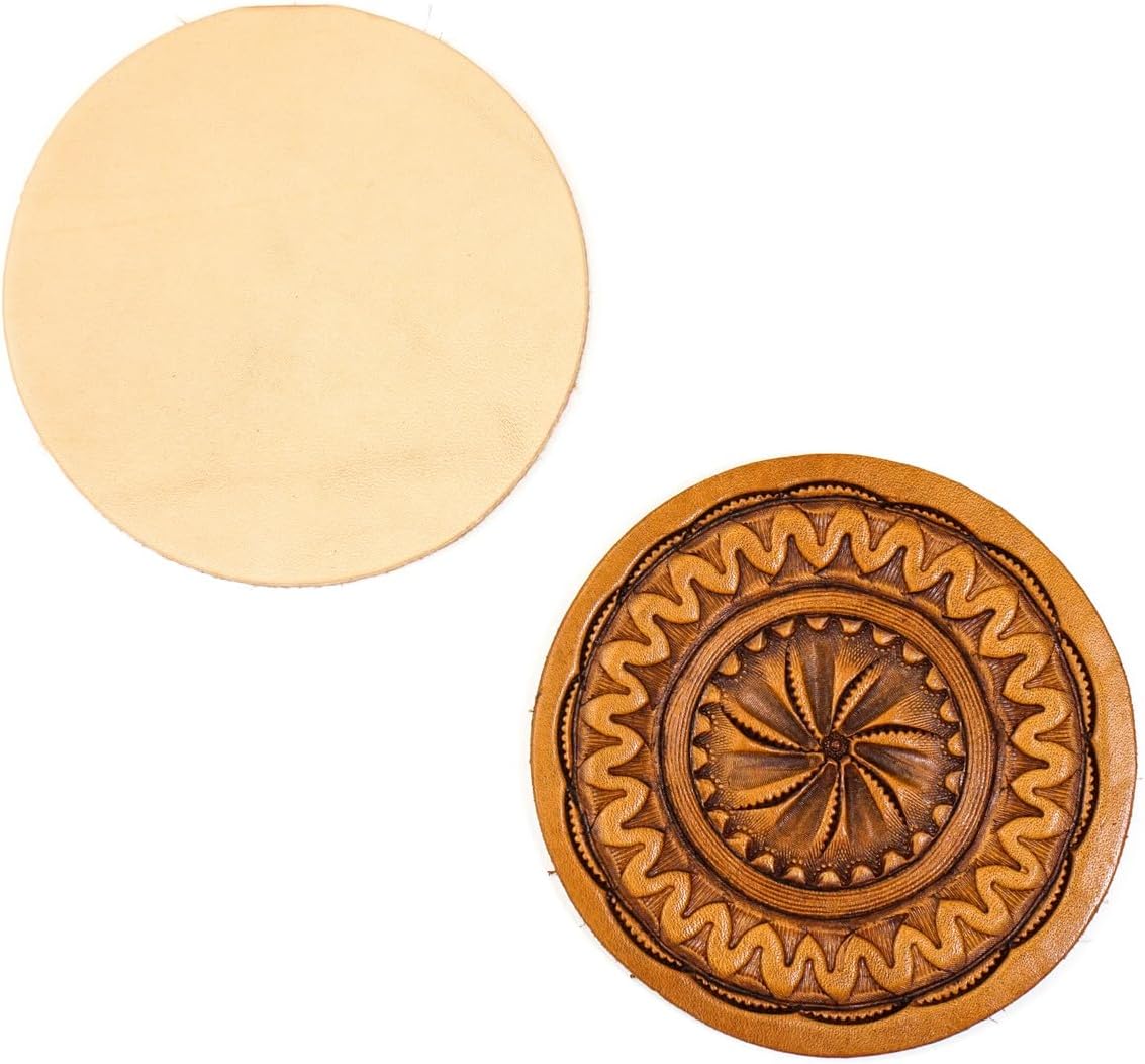 Springfield Leather Company 2" Round Vegetable Tan Leather for Coasters, Tooling, Stamping, Carving, and Laser Engraving - 100 Pack Rounders
