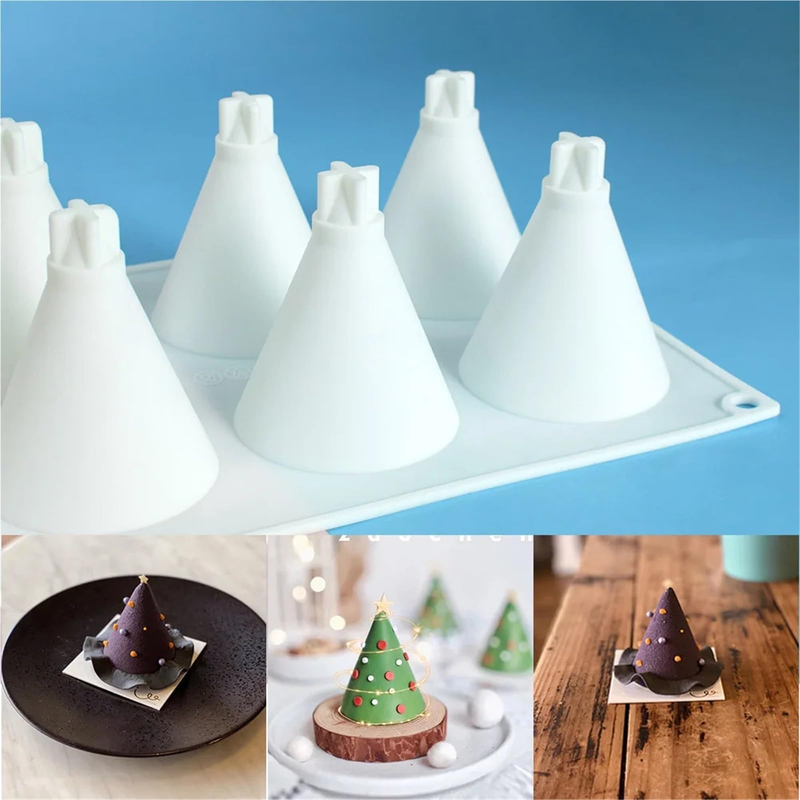 Molde de silicona for Mousse árbol Navidad, cono 8 eslabones, bricolaje, postre, pastel, hornear, vela, 2 uds para Velas