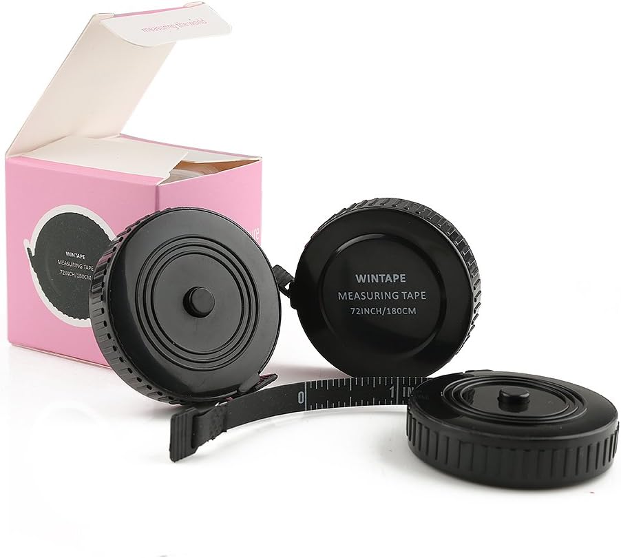 Wintape Phthalate&Lead Free 3pcs Retractable Compact Soft and Retractable Tape Measure 180cm 72'' - Box Packing Gift (Black)