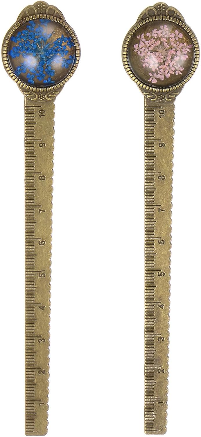 sourcing map 2pcs Metal Bookmark Ruler 10cm Metric Flower Retro Vintage ...