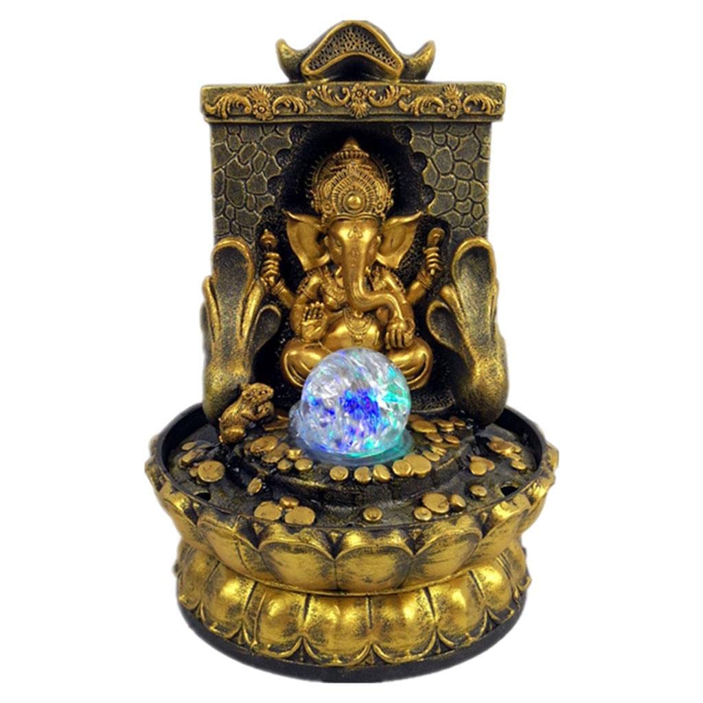 OUOULAJY Elephant Buddah Statute Tabletop Fountain Lucky Feng Shui for Home Office