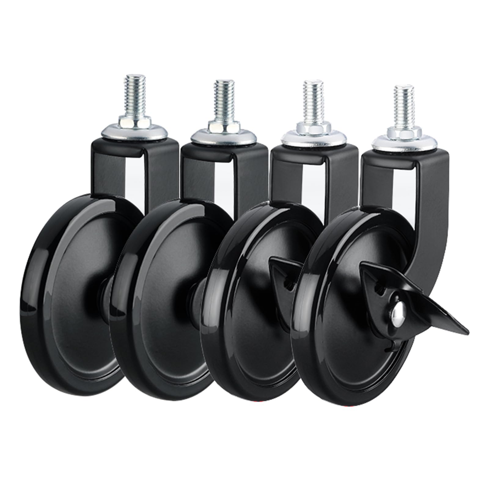 Roues De Roulettes à Tige Filetée M8X15, 73.5mm Roulettes Pivotantes, Jeu De 4, Roulettes Pour Meubles Robustes, Roues Industrielles, Roulettes Lisses Et Silen(Size:2 Braked+2 Swivel,Color:Noir)