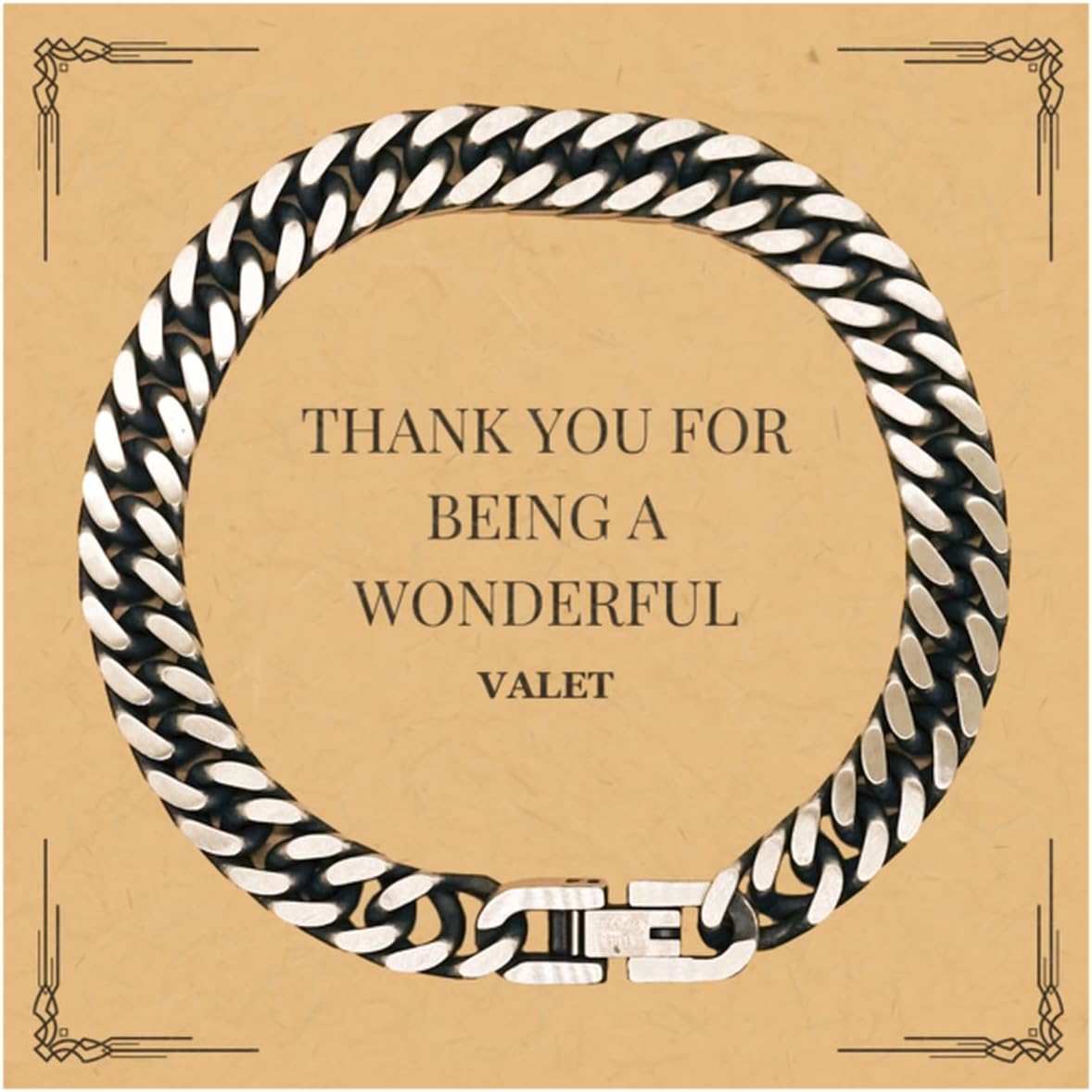 Cuban Link Chain Bracelet for Valets - Thank You for Being a Wonderful Valet - Unique, Perfect Idea Gifts for Birthday, Holidays, Graduation, Christmas - Engraved Confidence and Hope