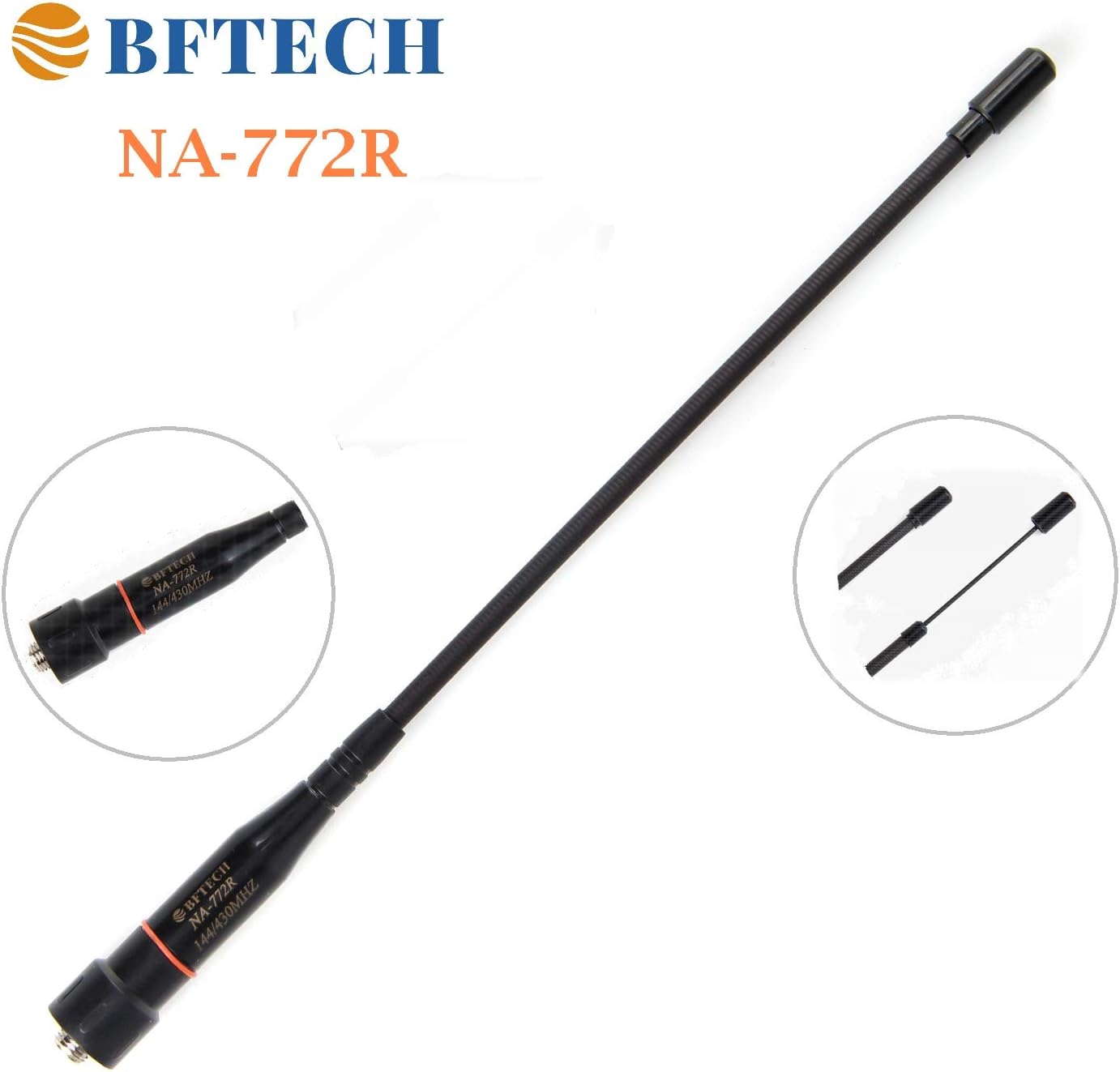 BFTECHNA-772 R Adjustable Max 14-Inch Dual Band Antenna (144/430Mhz) SMA Female High gain Handheld Antenna