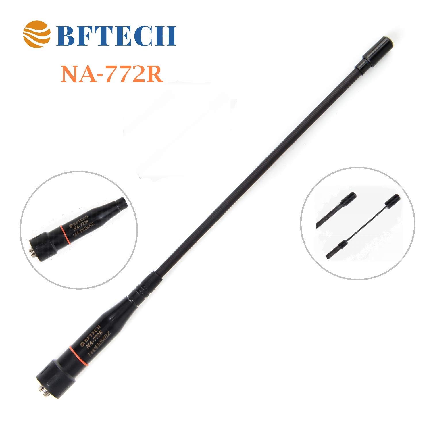 BFTECHNA-772 R Adjustable Max 14-Inch Dual Band Antenna (144/430Mhz) SMA Female High gain Handheld Antenna