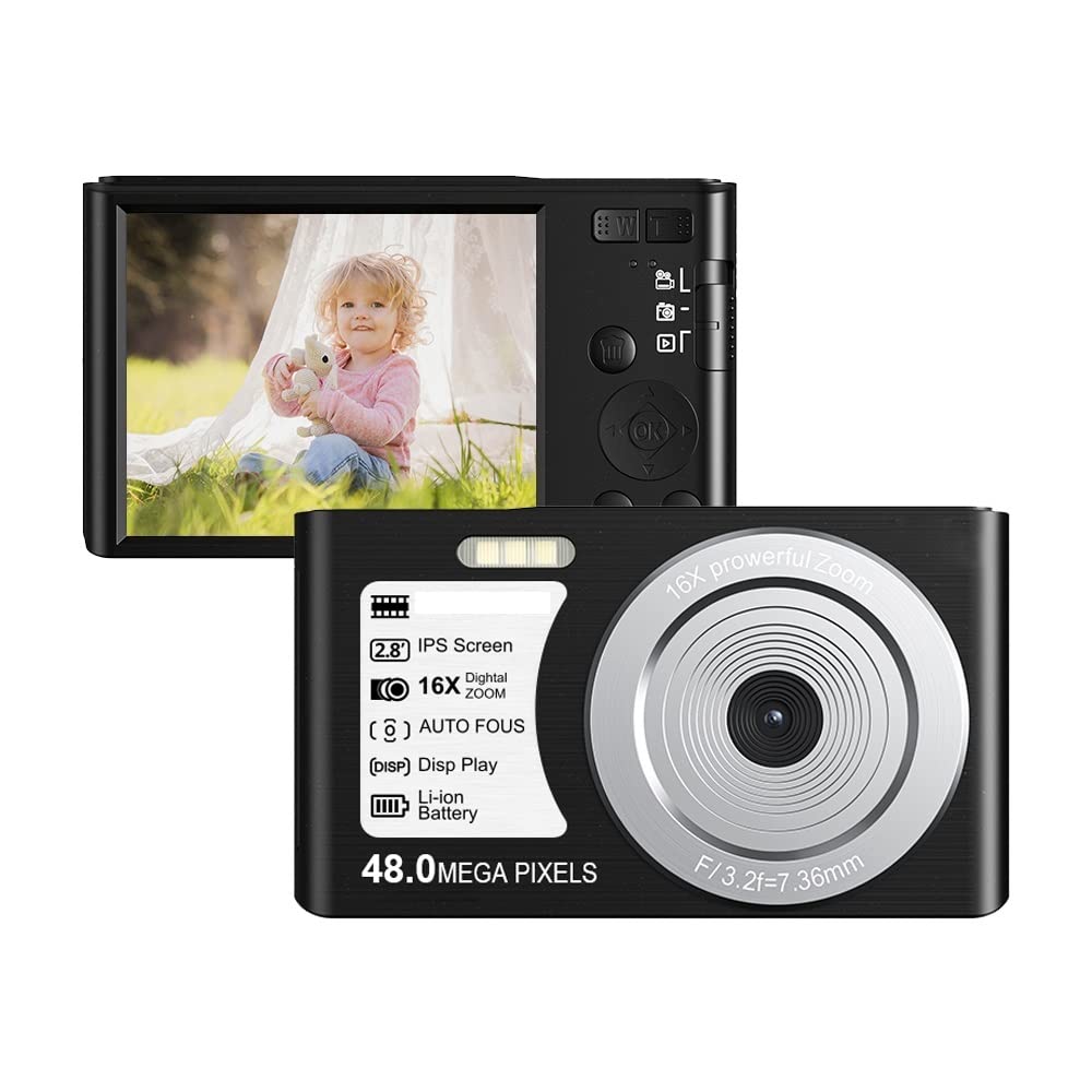 Kamera wideo Kamera wideo Kompaktowe cyfrowe aparaty fotograficzne Retro Vintage do fotografii 48MP 4K Vlog Kamera Automatyczne ustawianie ostrości Przenośny rejestrator wideo(32G SD Card,Nero)