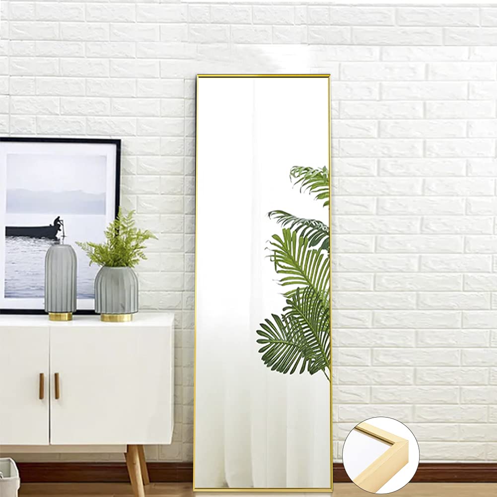 Miroir Pleine Longueur 150x40 cm sur Pied Mural Cadre Simple Doré