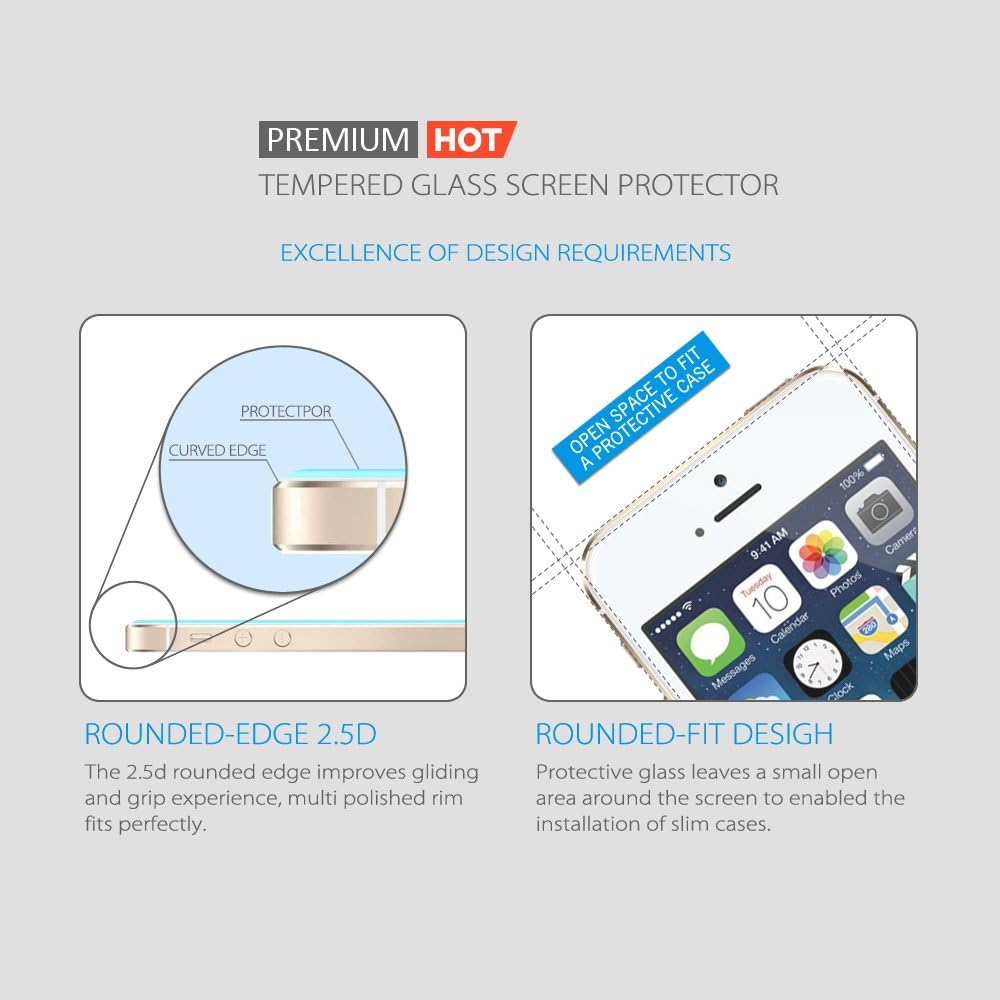 iPhone 5s Screen Protector [ iPhone SE Screen Protector compatible ], 0.15mm Thinnest, OHLA® Tempered Glass Screen Protector for iPhone 5 5s 5c - 9H Hardness, Top Quality, High Sensitivity and High Responsiveness, HD Transparency, Protects From Drop & Scratches - Feels Like Cell Phone's LCD Screen - No Smudge, No Fingerprint [1 Year Warranty]