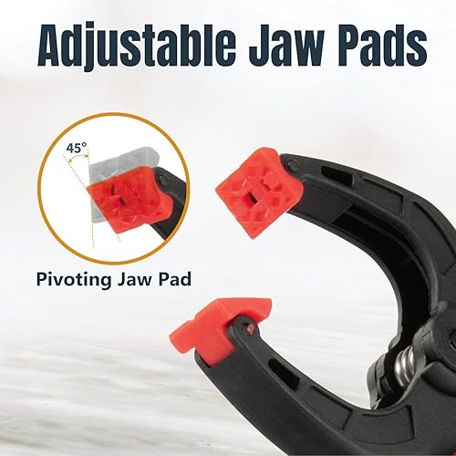 Miniatura 4 de POWERTEC Juego de abrazaderas de resorte, paquete de 10 mini clips de plástico con apertura de 1 pulgada y almohadilla de mandíbula giratoria, ideal