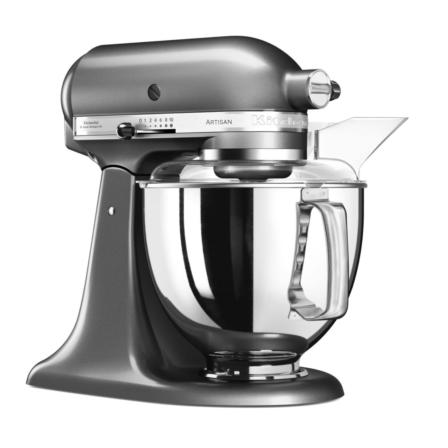 KitchenAid Robot kuchenny – Artisan – uchylny przetwarzacz spożywczy – ugniatarka do ciasta z 5 akcesoriami – 2 miski ze stali nierdzewnej – 4,8 l – srebrny medalion
