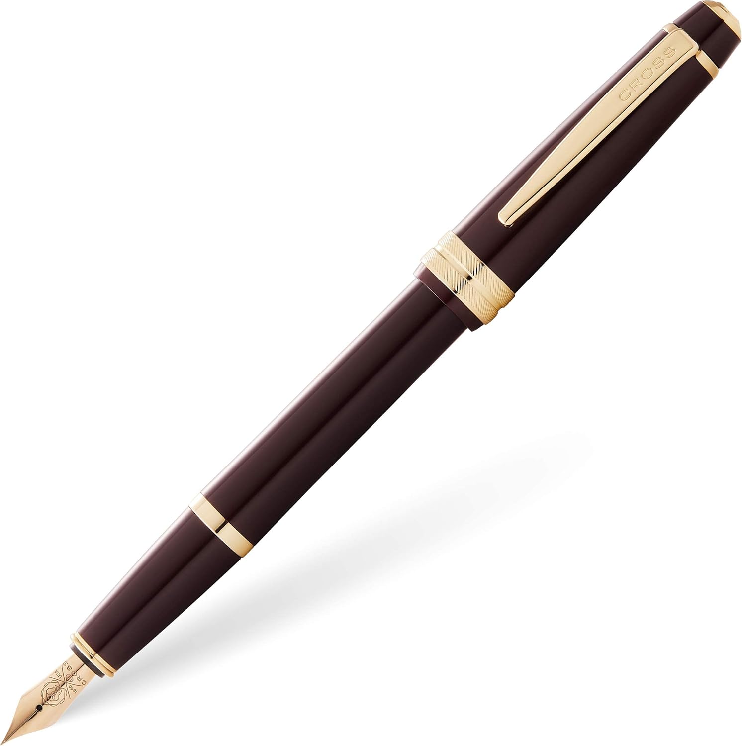 Cross Bailey Light Polished Burgundy Resin and Gold Tone Fine Nib Fountain Pen - Professional Pen for Effortless Writing - Journaling, Note-Taking & More - Black Ink - Easy Handling