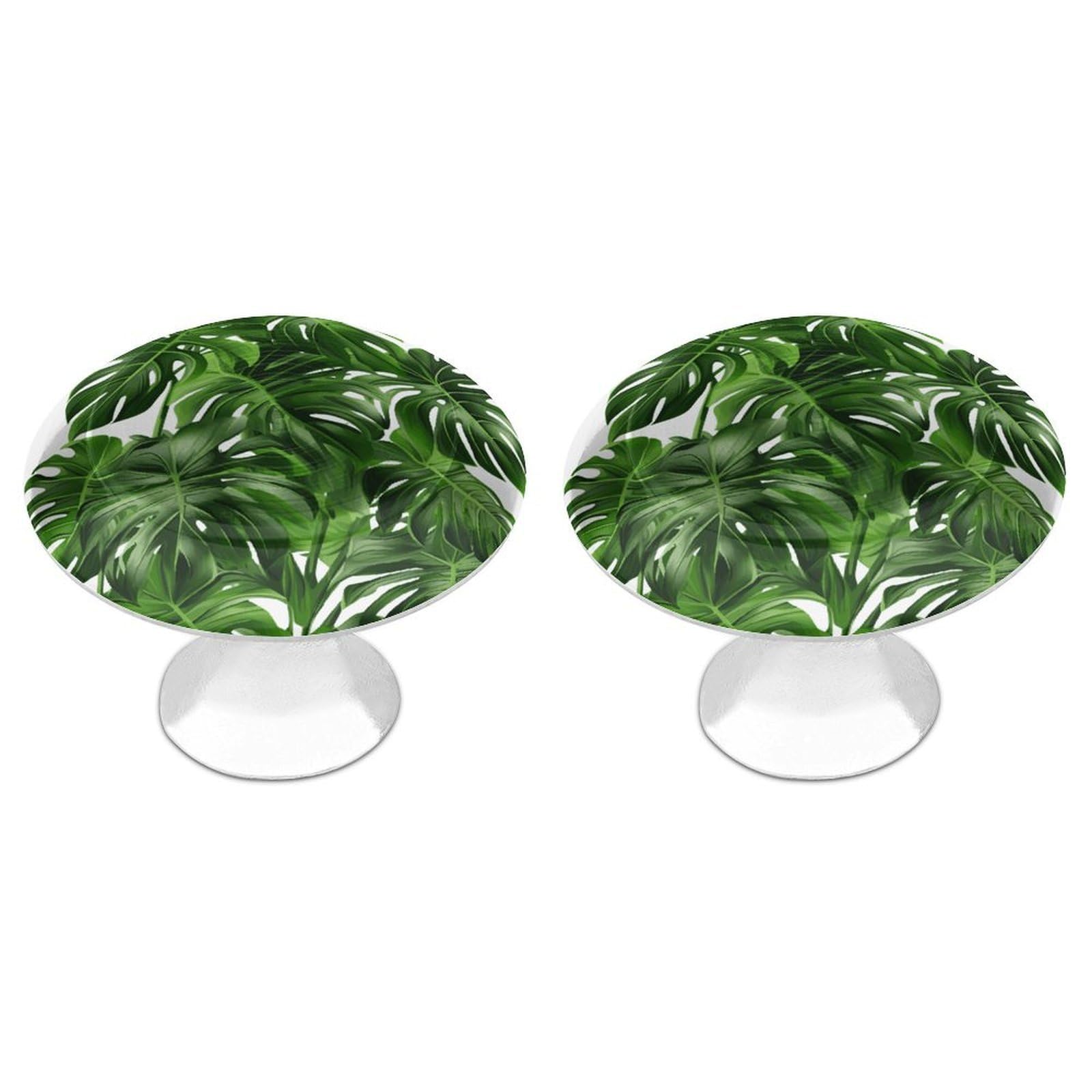 QMNLKH Monstera Deliciosa Banana Palm Cabinet Knobs for Home, Round Drawer Pulls for Kitchen, Personalized Cupboard Handles with Screw, Fashion Dresser Knobs for Office, Drawer Handles, 2 Packs
