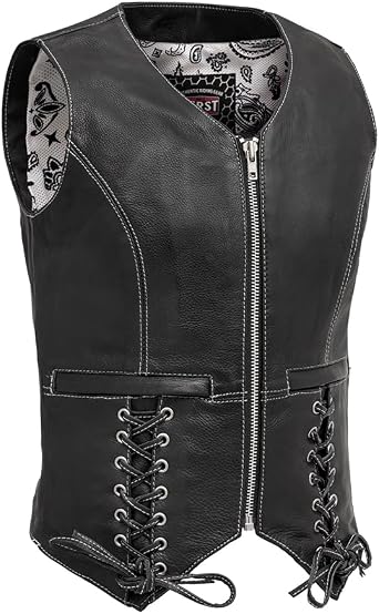 First Mfg Co - Love Lace - Womens Motorcycle Biker Riding Black Leather Vest
