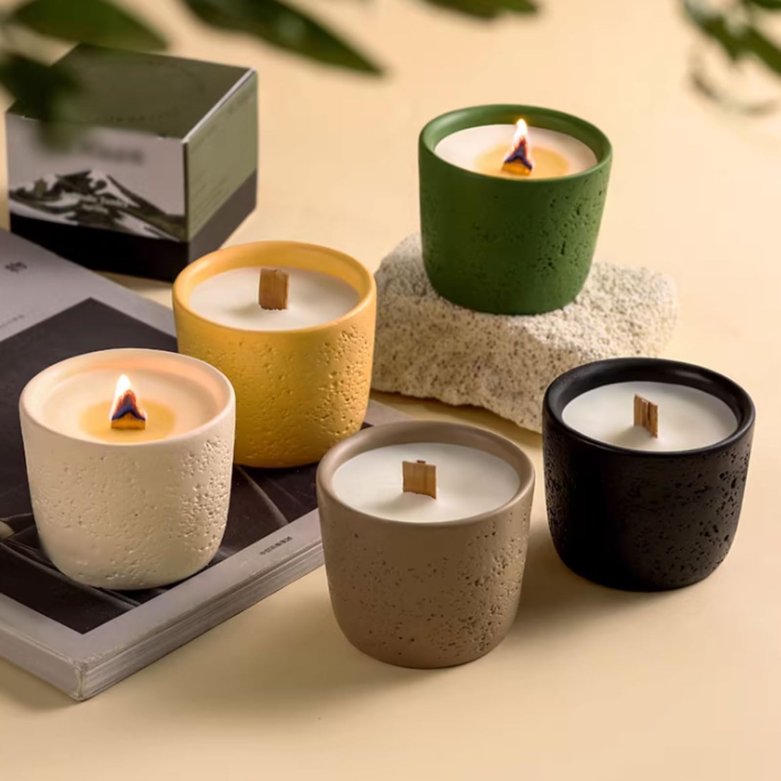 Velas de cerámica for aromaterapia Natural, velas de larga duración hechas con cera de soja y aceites esenciales, decoración elegante for el hogar(Noir)