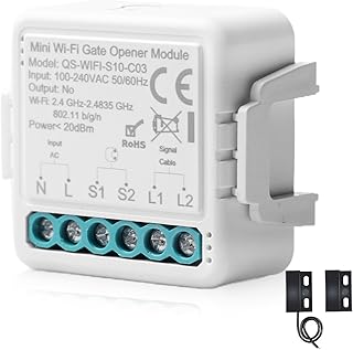 Smart WLAN Garagentoröffner, Garagentoroeffner per Handy, APP Steuerung, Kompatibel mit Alexa/Google Home, Sprachsteuerung, Timer, Geeignet für Gleich- und Wechselstrom, Kein Hub Erforderlich