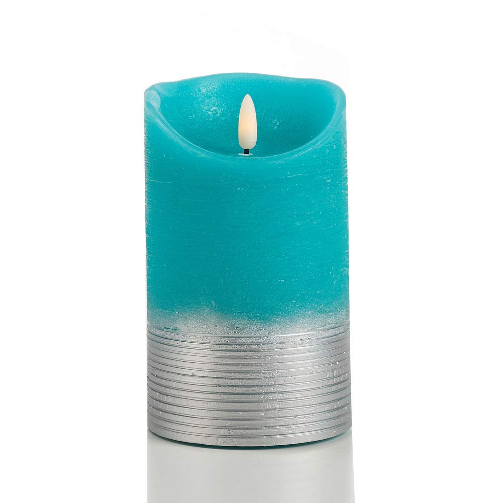 glowiu Flameless Flickering LED Candles Real Wax Pillar Battery Candle (3.5x5.9 Red) 6/18Hrs Timer Rustic Finish with Silver Coating (Rustic Blue)