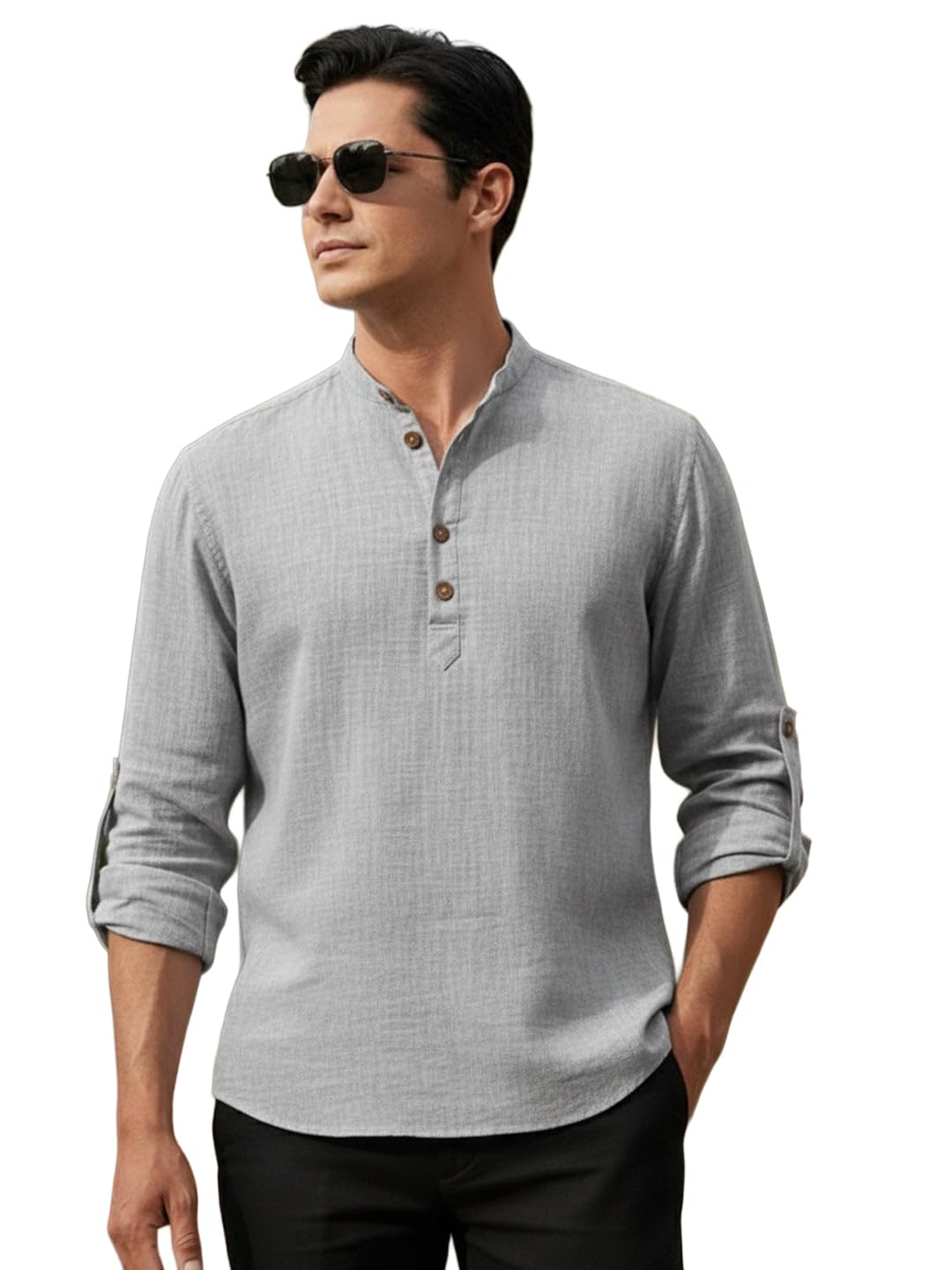 vida loca Full Sleeve Cotton Blend Mandarin Collor Slim Fit Straight Kurta Shirt with Pocket Kurta for Men-picture-40