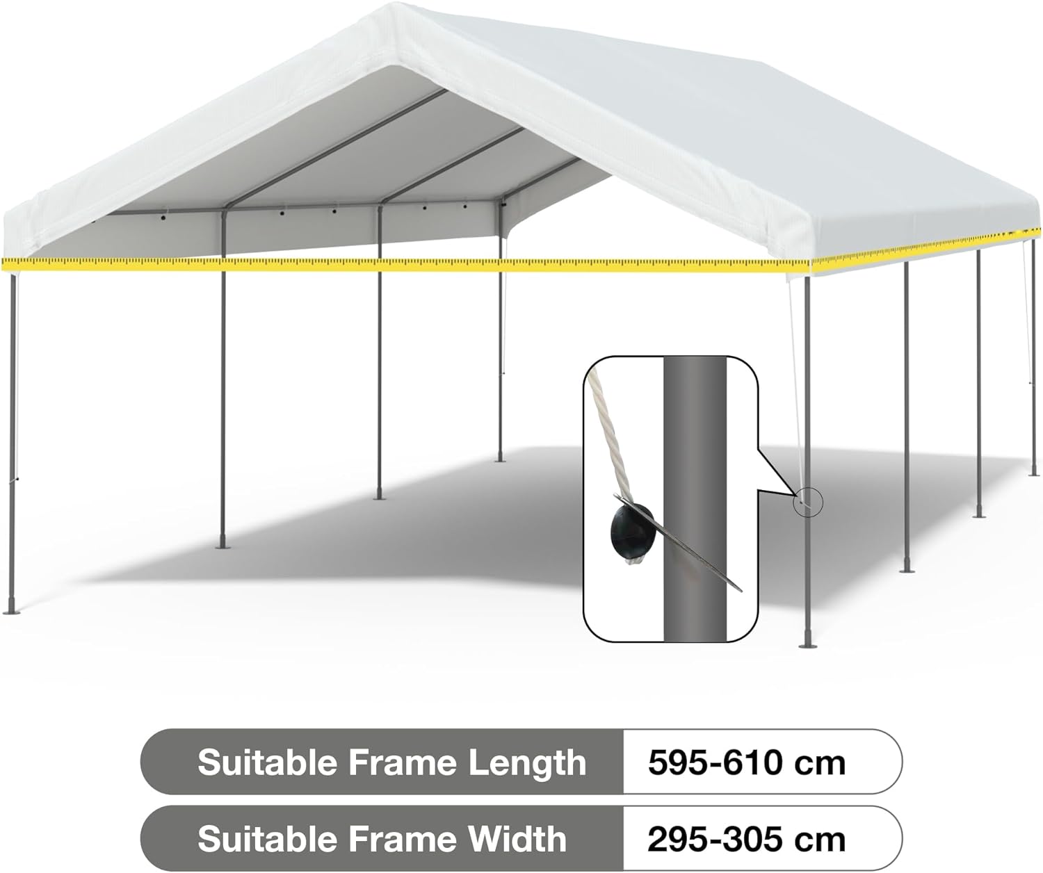 10x20 ft carport replacement canopy top upgraded car port canopy cover for carport party tent waterproof & uv protected, easy installation with ball bungees, white (top cover only, frame not included) roof-10'x20' white