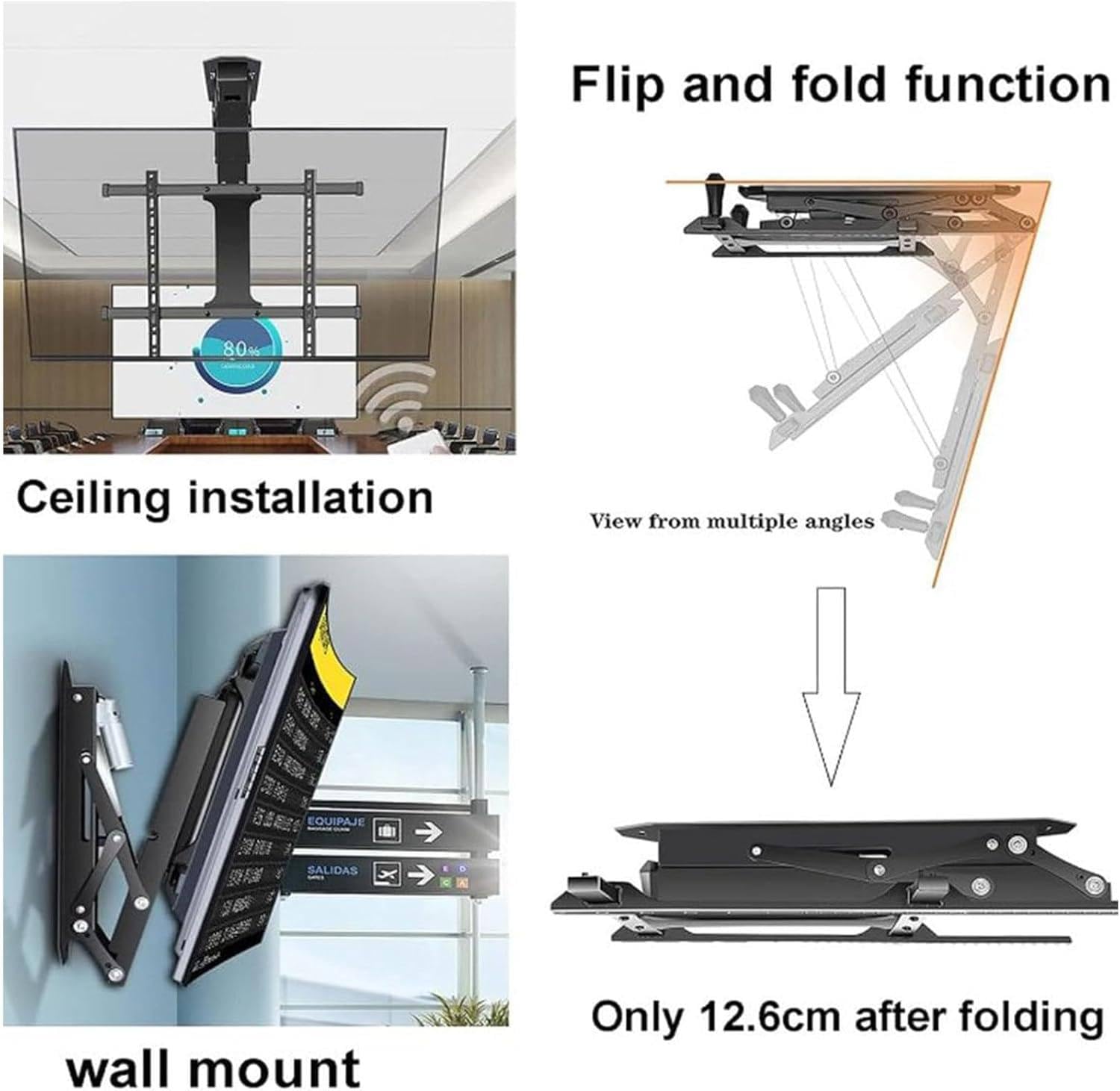 Soporte TV Techo Motorizado,Soporte TV Motorizado,Apto 50-90 Pulgadas,ángulo 0-85°,Mando a Distancia con Memoria,Carga Máxima 80kg,para Techos Rectos E Inclinados,Pantallas Planas Y Curvas