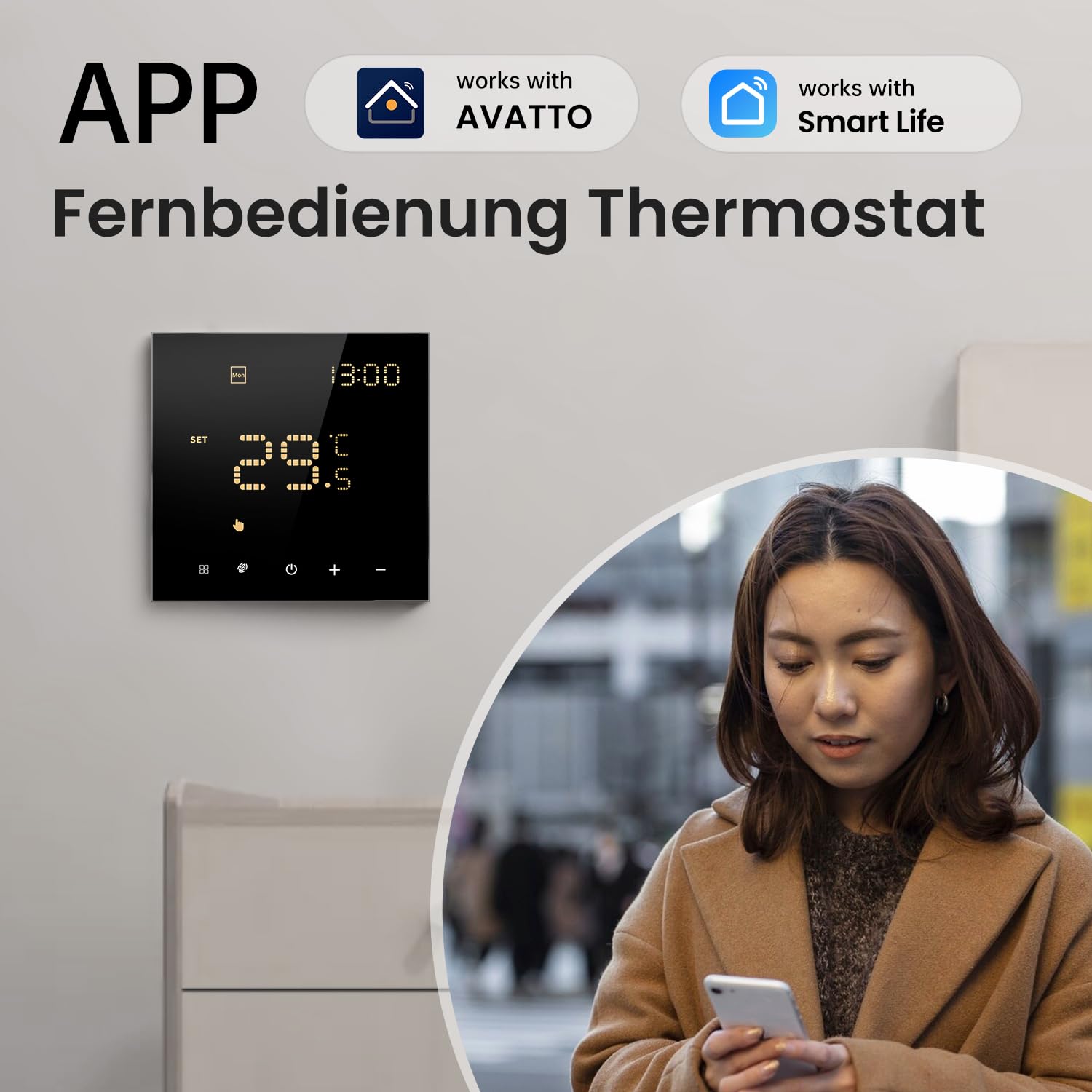Smart WiFi Thermostat für Wasser-Fußbodenheizung und Gasboiler, Programmierbar Raumthermostat Unterstützen Alexa, Google Home Sprachsteuerung und Smart Life App Fernbedienung (2,4-GHz-WiFi)