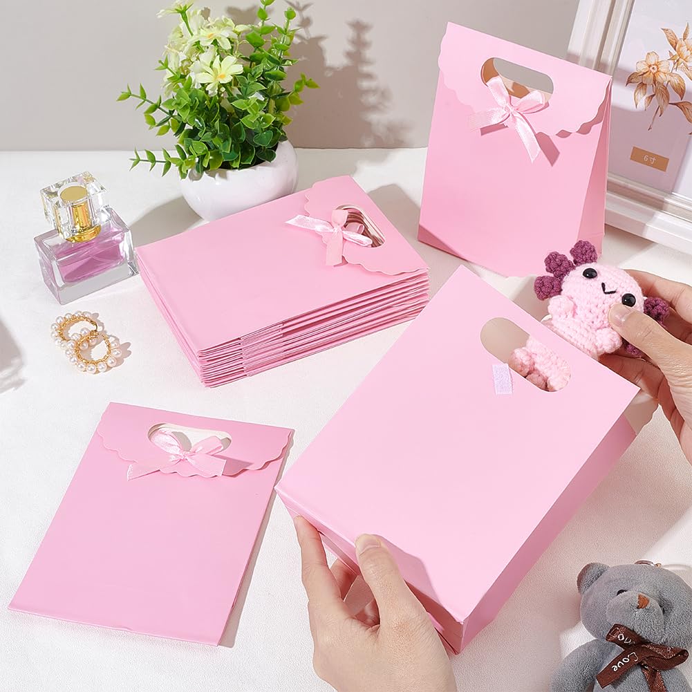 NBEADS 24 Sacchetti Regalo Di Carta Kraft Rosa Con Manici, 5.8x12x16cm, Per Biscotti, Bomboniere, Matrimoni