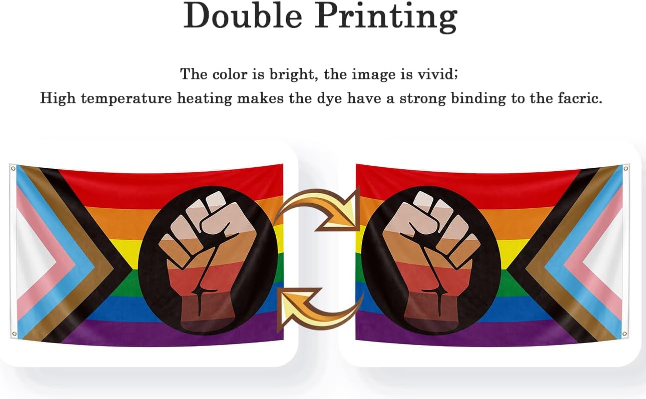Black Power Fist BLM Progress Rainbow Pride Flag 3x5ft Vivid Color LGBTQ+ Community Banner Gay Lesbian Bisexual Transgender Flag For Pride Month Events Parades Party Decor