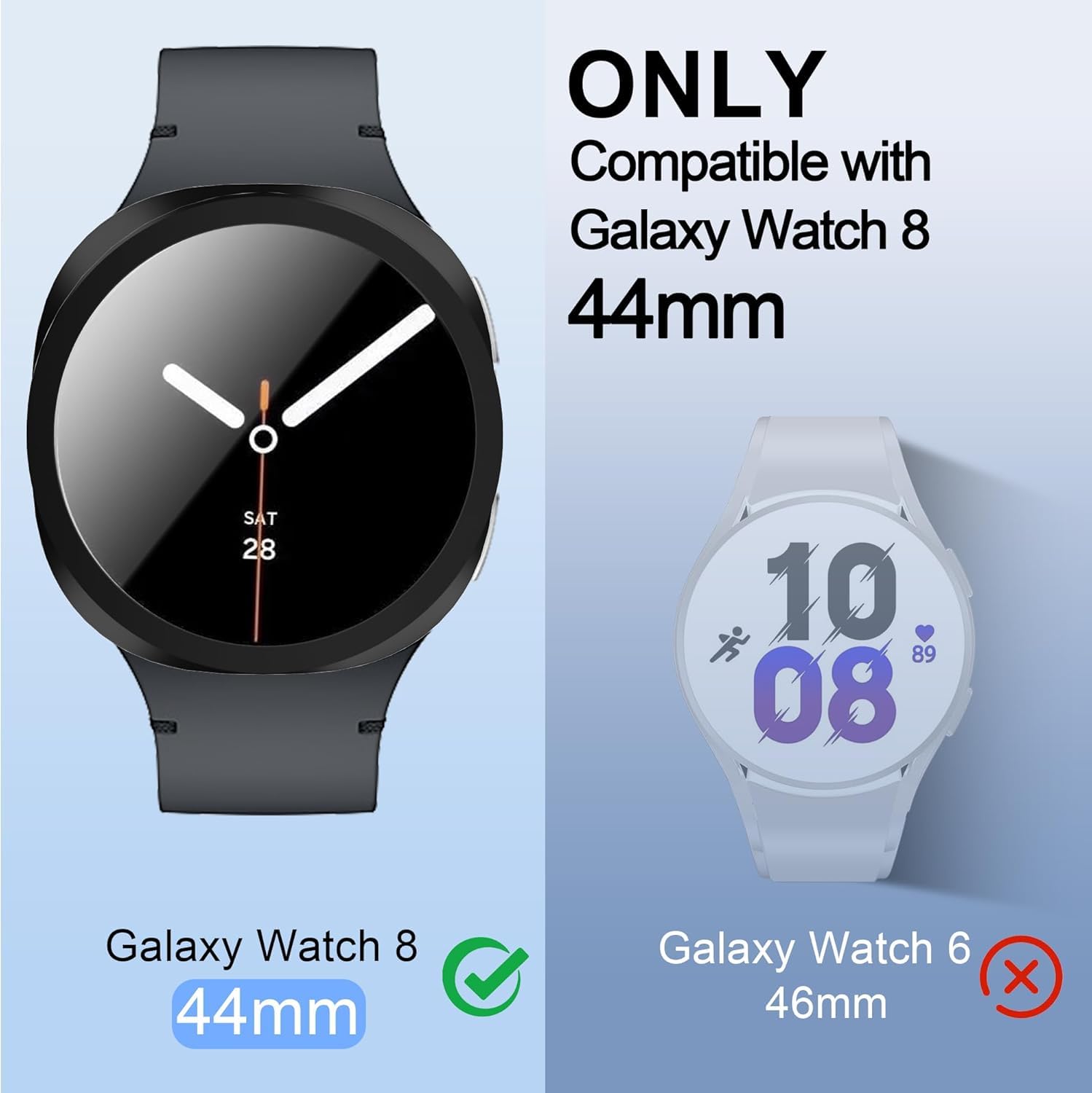OpenTech® Hard Matte Silicone Protection Front Case Cover for Samsung Galaxy Watch Series 8 (44mm) with Attached Screen Protector Full Coverage (Black) — Amazon image 2