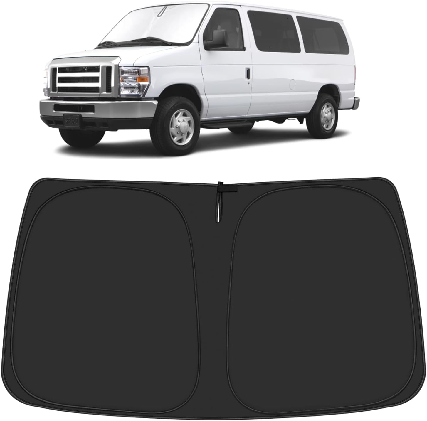Front Side Window Sun Shade with Suction Cups for 1992-2025 Fo-rd E-Series E-150 E-250 E-350 E-450 Van Motorhome, Foldable Window Sunshade Sun Visor, Side Window Shades Blocks UV Rays Heat