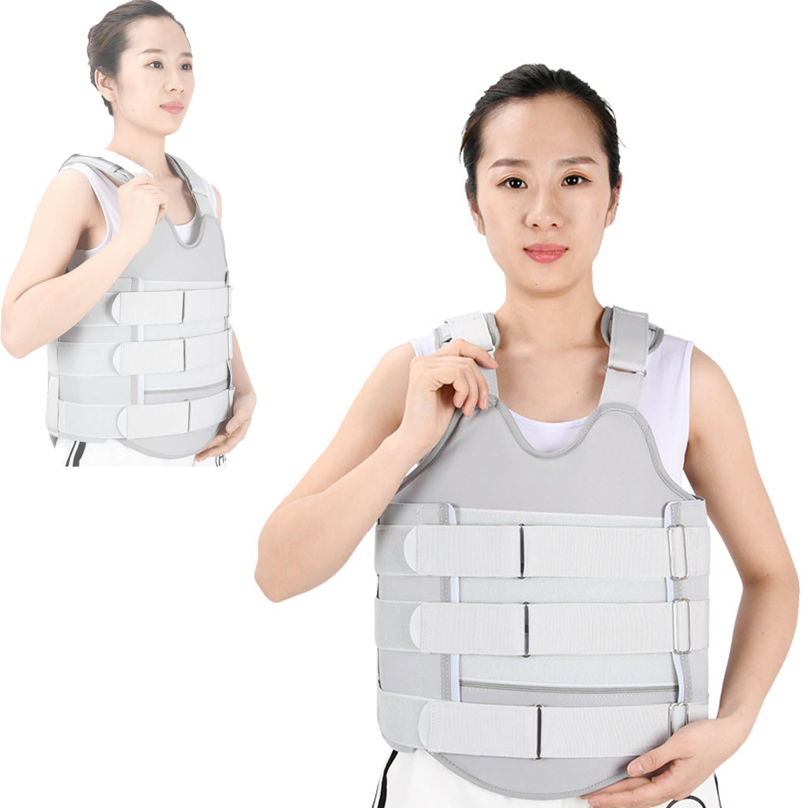 Hgtrh Grey Thoracolumbar Fixation Brace, Adjustable Thoracic Full Back Brace With Pvc Shaping Board Built-In High-Strength Shaping Plate Removable Easy To Clean Adjustable Tightness M